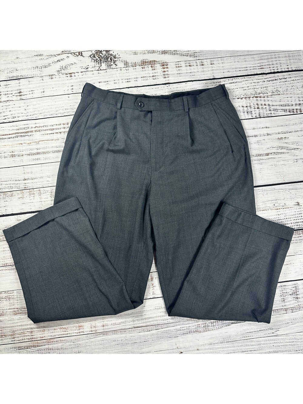 Perry Ellis Portfolio Pleated Front Dress Pants 38x30 Charcoal Gray